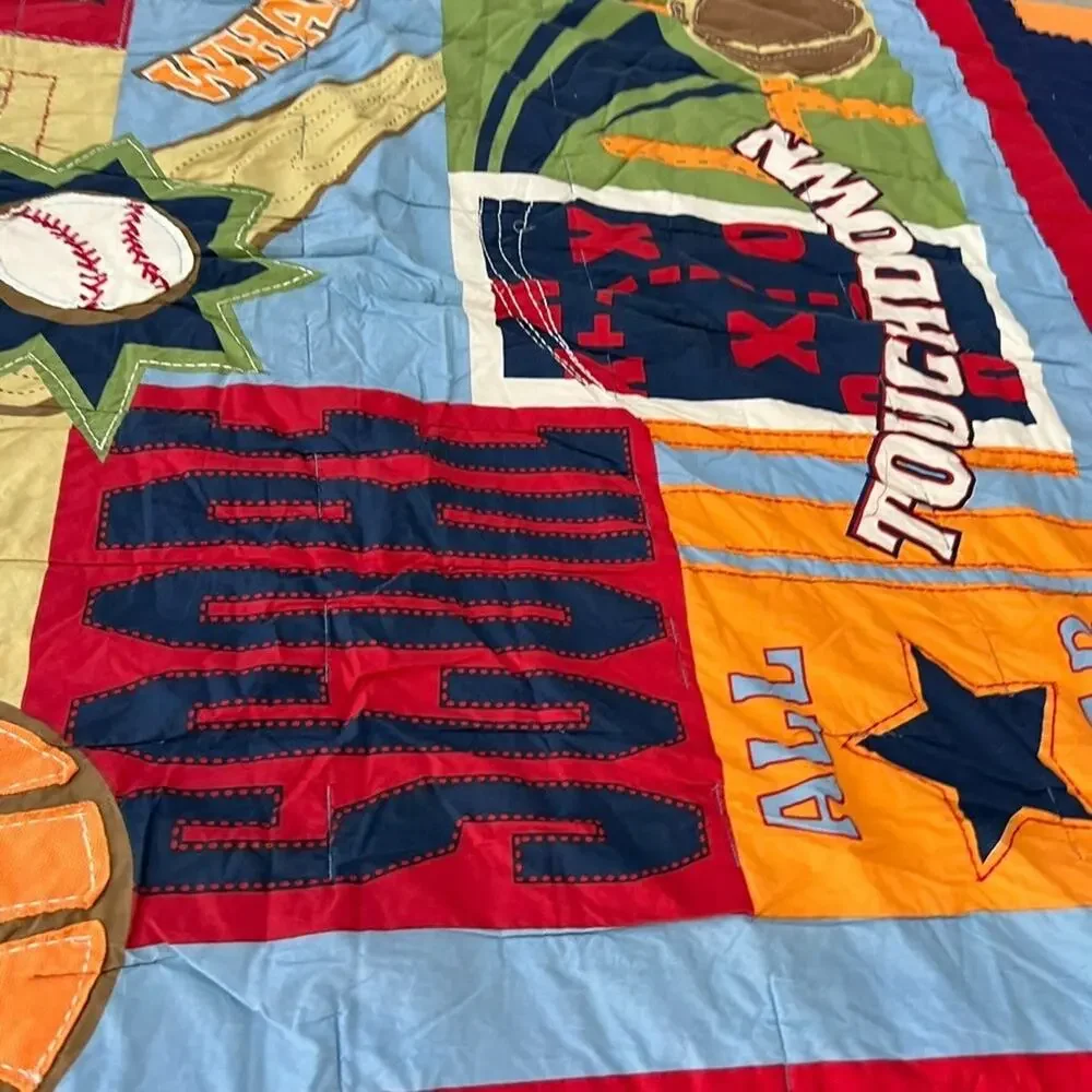 Circo Twin Quilt 100% Cotton Kids All Sports Blue Patchwork